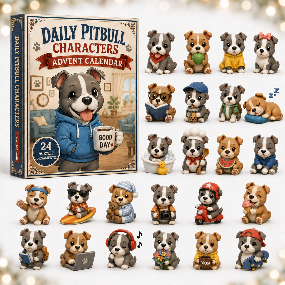 Daily Pitbull Characters Advent Calendar 2026 - 24-Day Festive Countdown, Acrylic Charms Blind Box - Gift For Pitbull Lovers