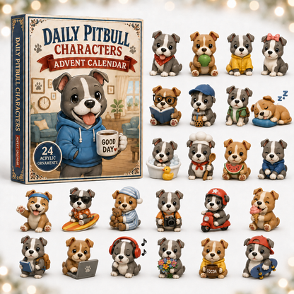 Daily Pitbull Characters Advent Calendar 2026 - 24-Day Festive Countdown, Acrylic Charms Blind Box - Gift For Pitbull Lovers