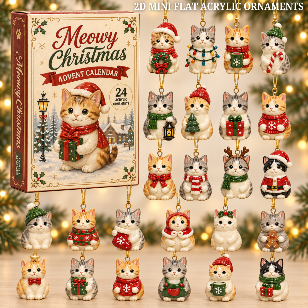 Meowy Christmas Advent Calendar 2026 - 24-Day Festive Countdown, Acrylic Charms Blind Box - Gift For Cat Lovers
