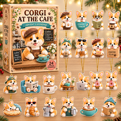 Corgi At The Cafe Advent Calendar 2026 - 24-Day Festive Countdown, Acrylic Charms Blind Box - Gift For Corgi Lovers
