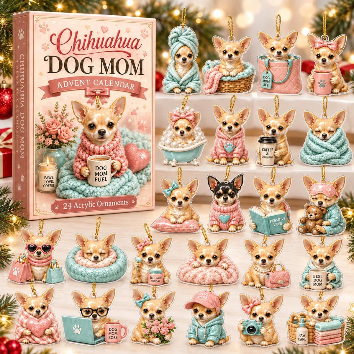 Chihuahua Dog Mom Advent Calendar 2026, 24 Acrylic Christmas Ornaments, Cute Dog Lover Countdown Gift, Chihuahua Mom Holiday Decor