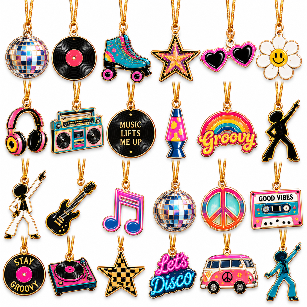 Disco Music Advent Calendar – 24 Mini Acrylic Ornament Charms, 24 Days of Groovy Surprises, Retro Christmas Countdown Gift