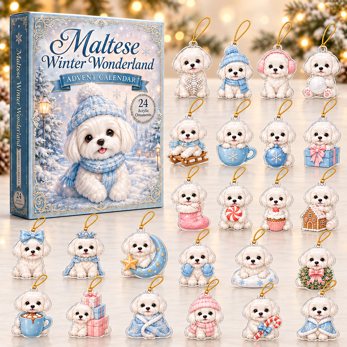 Maltese Winter Wonderland Advent Calendar 2026 - 24-Day Festive Countdown, Acrylic Charms Blind Box - Gift For Dog Lovers