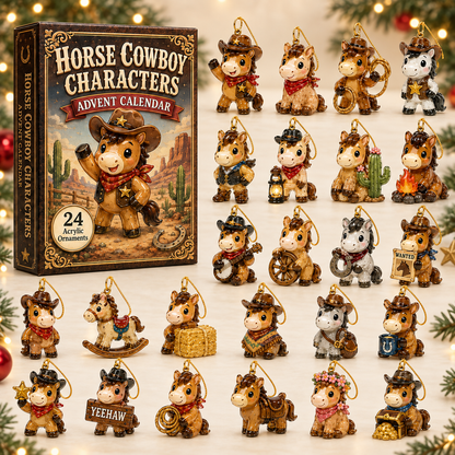 Horse Cowboy Advent Calendar 2026 - 24-Day Festive Countdown, Acrylic Charms Blind Box - Gift For Horse Lovers