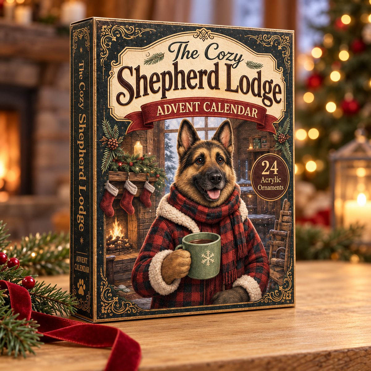 Cozy Shepherd Lodge Advent Calendar 2026 - 24-Day Festive Countdown, Acrylic Charms Blind Box - Gift For Dog Lovers