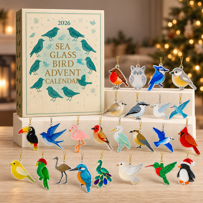 Sea Bird Advent Calendar 2026, 24 Acrylic Ornaments Christmas Countdown Box, Unique Bird Lover Gift