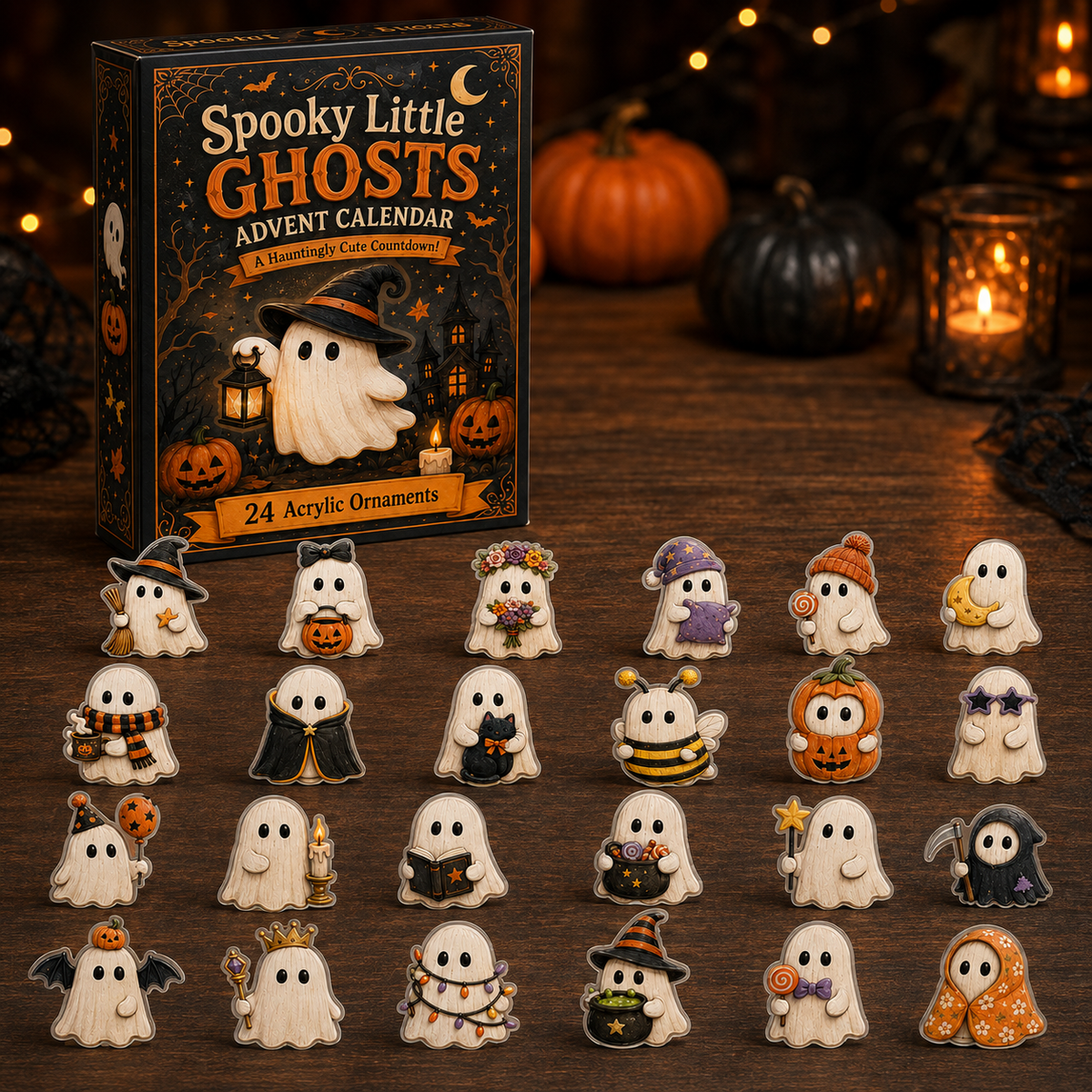 Spooky Little Ghosts Advent Calendar 2026 - 24 Day Spirits Countdown, Acrylic Charms Blind Box - Gift For Halloween Lovers