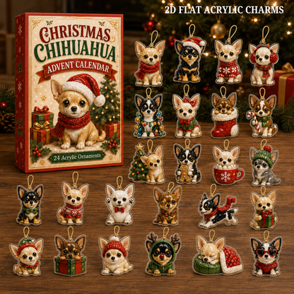 Christmas Chihuahua Advent Calendar 2026 - 24-Day Festive Countdown, Acrylic Charms Blind Box - Gift For Chihuahua Lovers