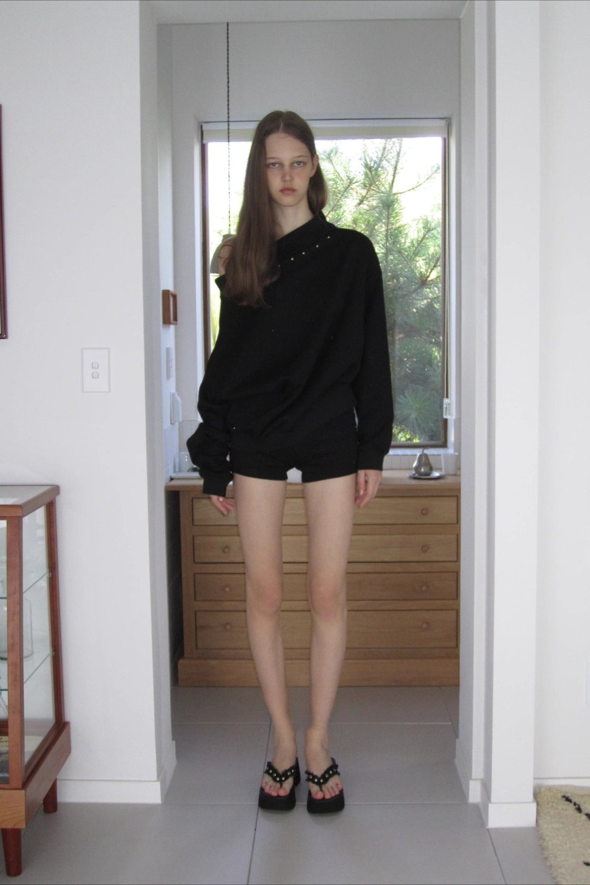 Studded Off Shoulder Long Sleeve Sweatshirt