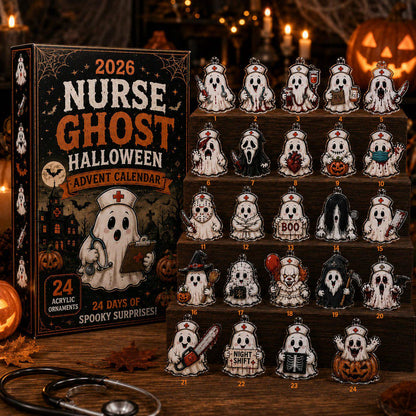 2026 Nurse Ghost Halloween Advent Calendar, 24 Spooky Surprise Acrylic Figurines, Medical Horror Collectible Holiday Gift