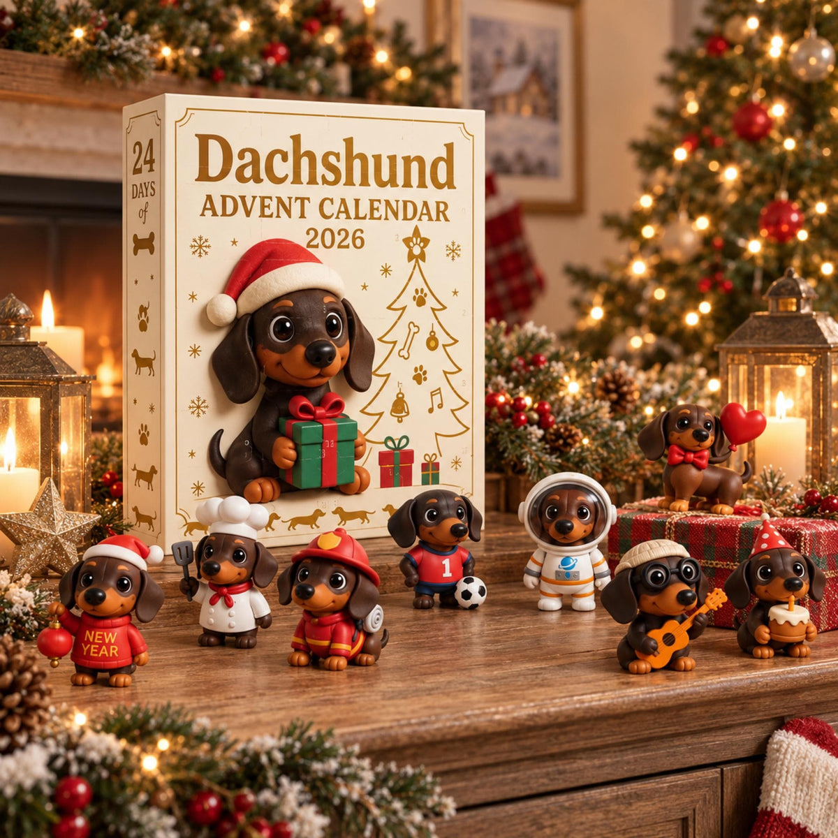 3D Dachshund Advent Calendar 2026 24 Day Christmas Countdown Wiener Dog Figurines Holiday Gift