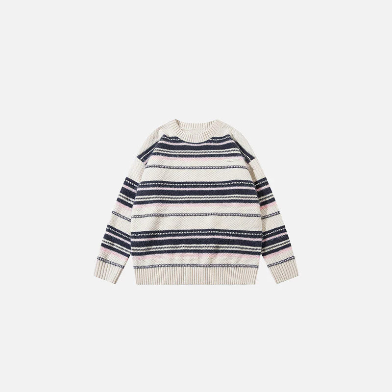 Striped Loose Knitted Sweater Cozy Cotton Comfort with Bold Style