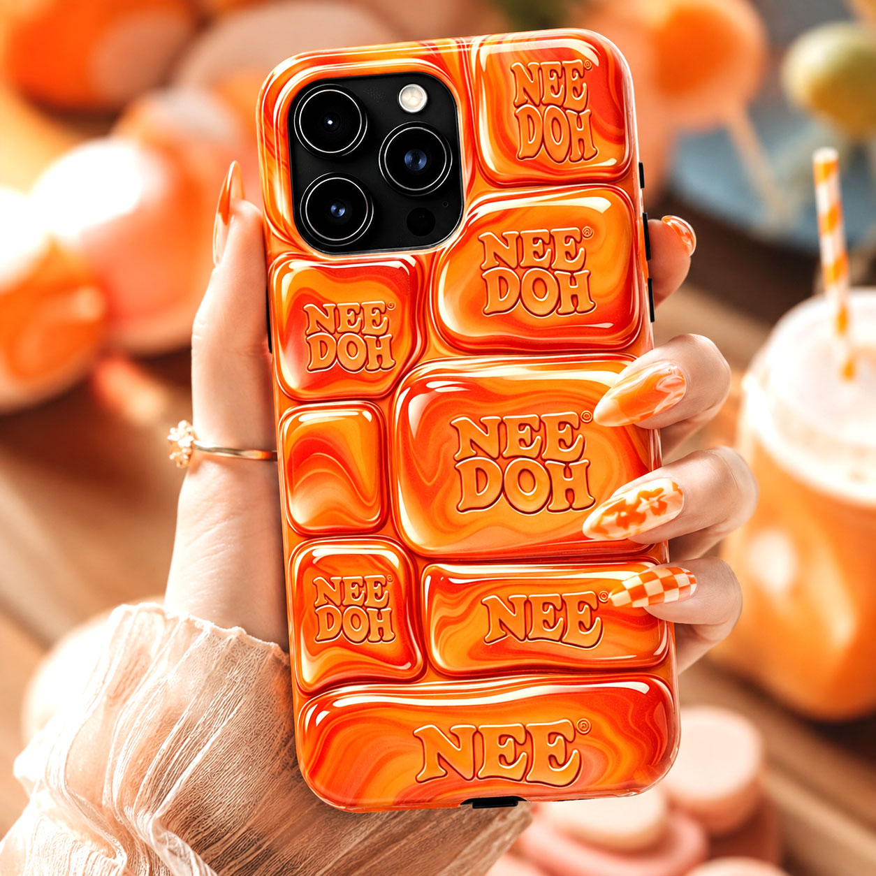 Nee Doh 3D Orange Gold Marble Puffy Phone Case