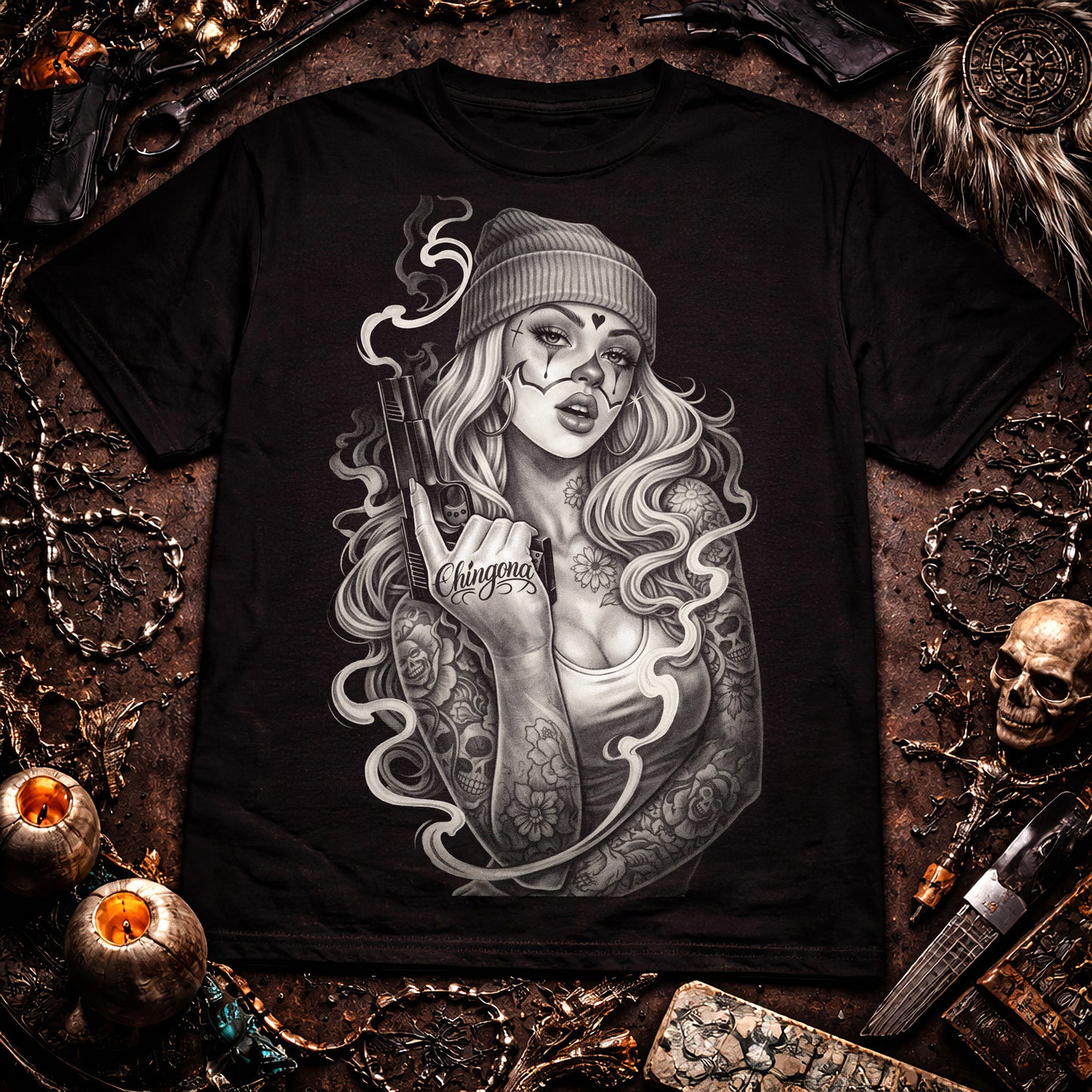 Chingona Tattoo Girl Graphic Streetwear Chicano T-Shirt