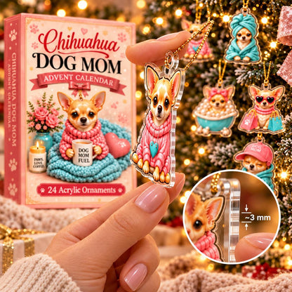 Chihuahua Dog Mom Advent Calendar 2026, 24 Acrylic Christmas Ornaments, Cute Dog Lover Countdown Gift, Chihuahua Mom Holiday Decor