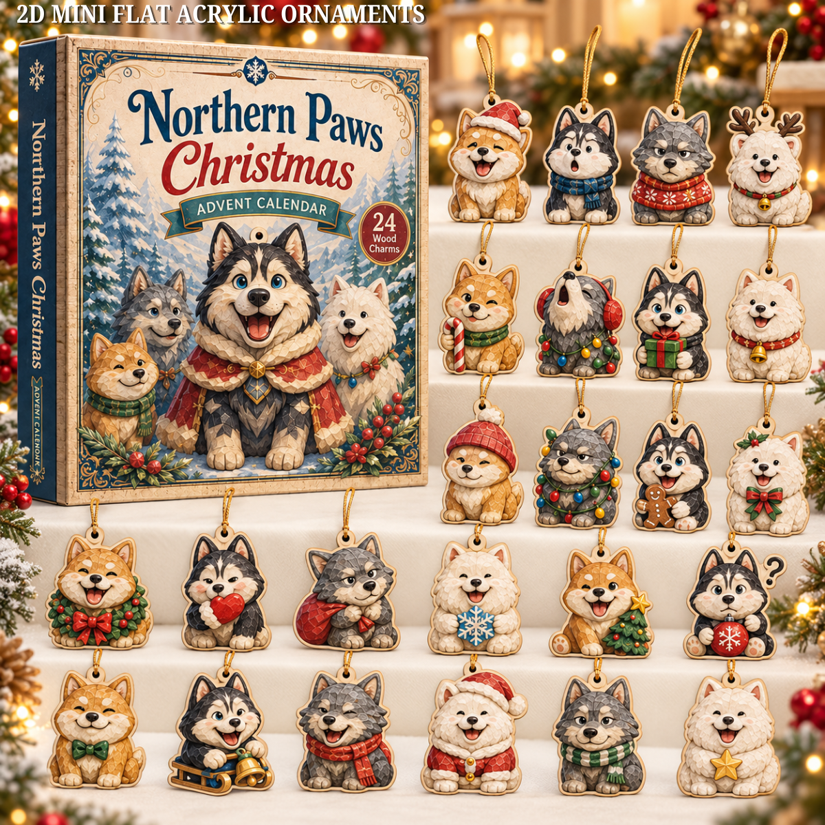 Northern Paws Christmas Advent Calendar 2026 - 24-Day Festive Countdown, Wooden Charms Blind Box - Gift For Animals Lovers