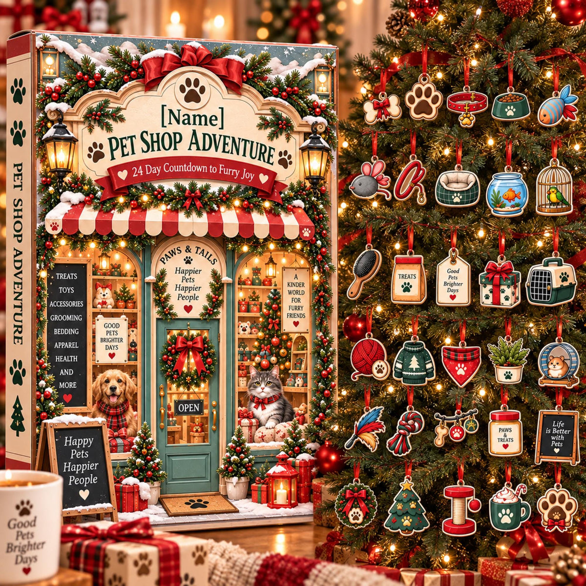 Custom Pet Shop Advent Calendar: Personalized Name, 24-Day Countdown (Acrylic or Wood)