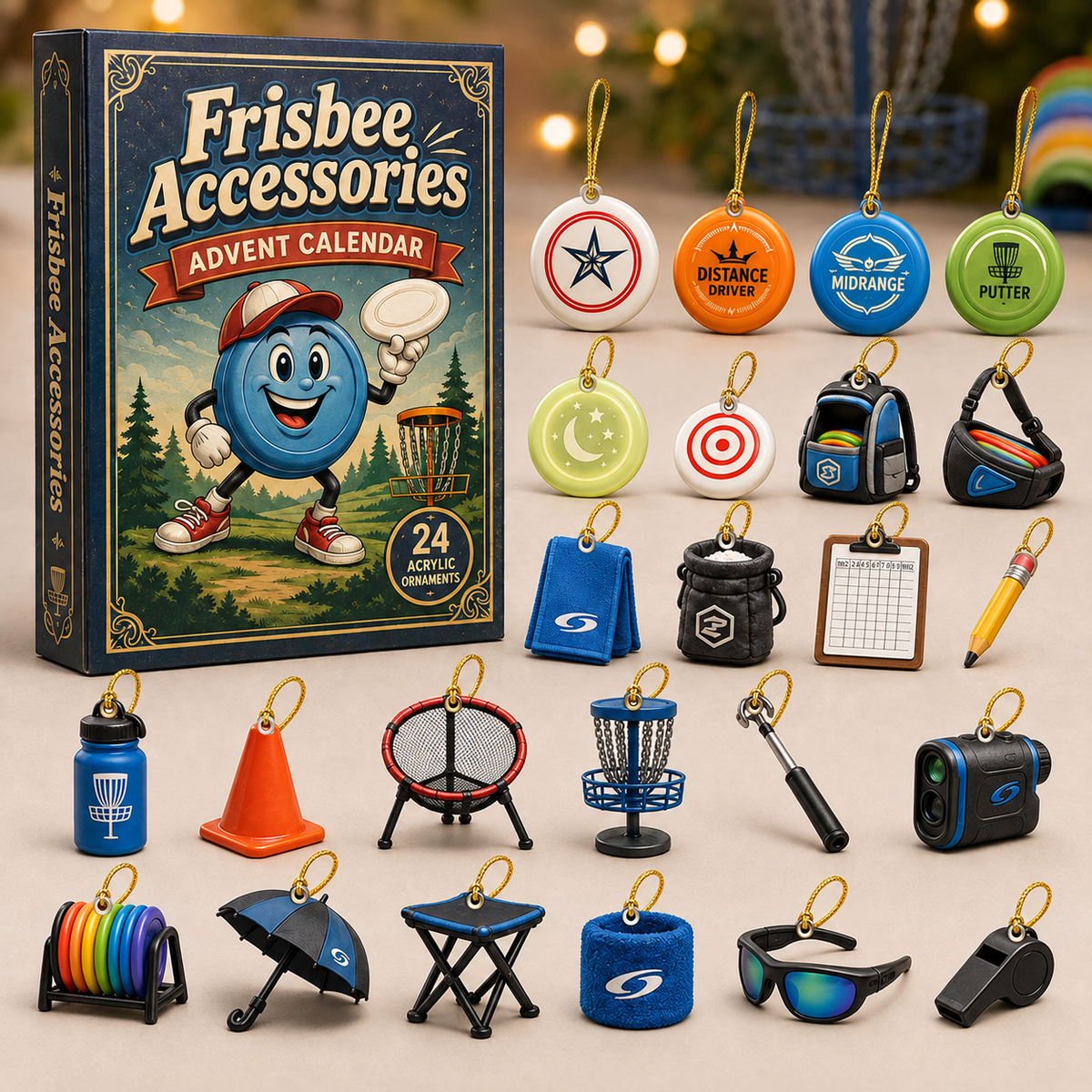Frisbee Accessories Advent Calendar 2026 - 24-Day Festive Countdown, Acrylic Charms Blind Box - Gift For Frisbee Lovers