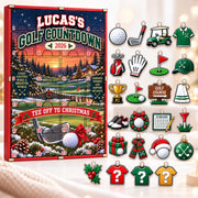 Personalized Golf Advent Calendar, Wooden Christmas Countdown with Acrylic Charms, Custom Golfer Gift, Golf Lover Christmas Gift