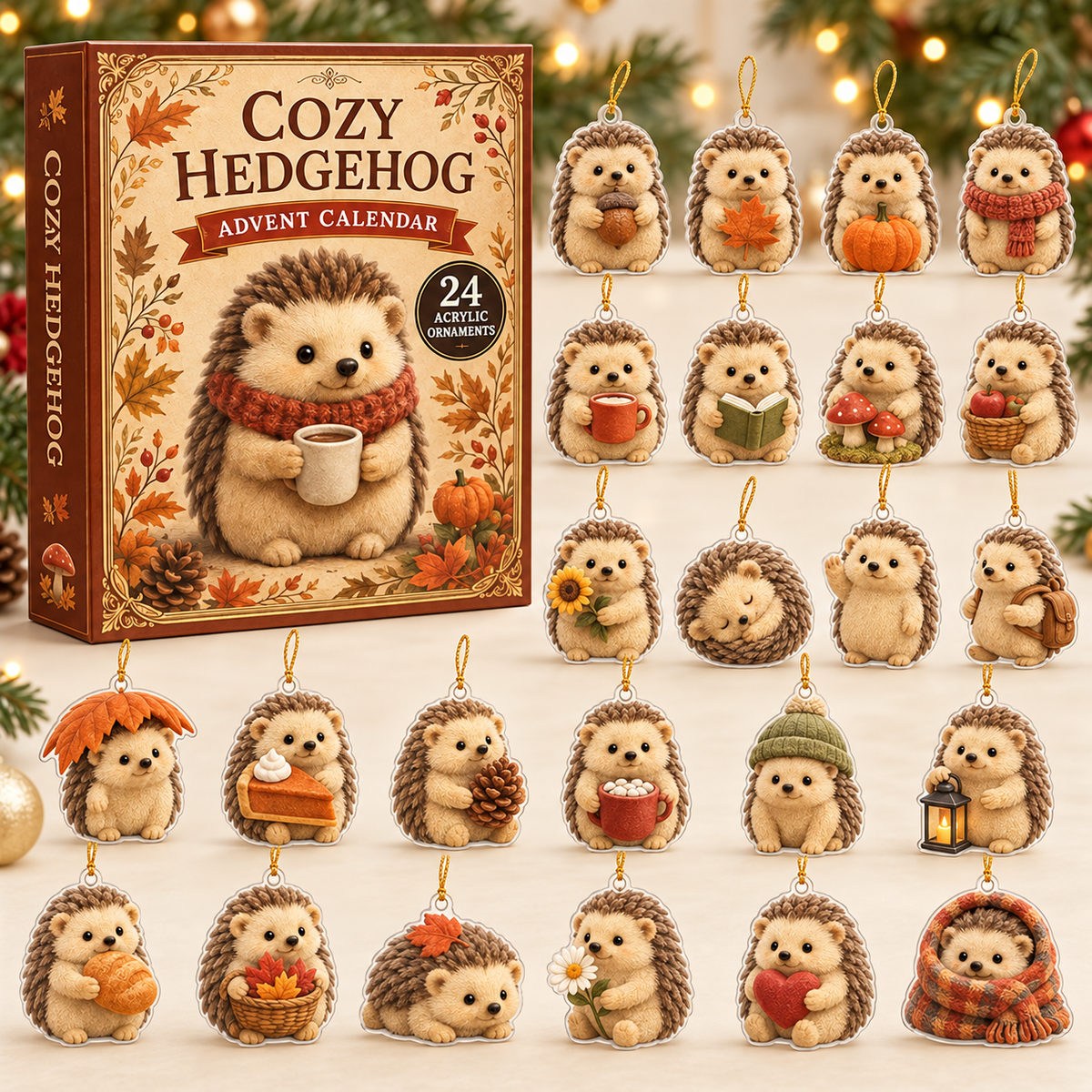 Cozy Hedgehog Advent Calendar 2026 - 24-Day Festive Countdown, Acrylic Charms Blind Box - Gift For Hedgehog Lovers
