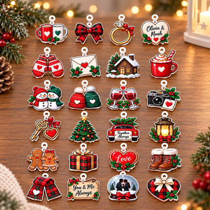 Personalized Couple Christmas Advent Calendar 2026, Custom Couple Name Blind Box,24 Day Countdown Holiday Love Xmas Ornament Set for Couples