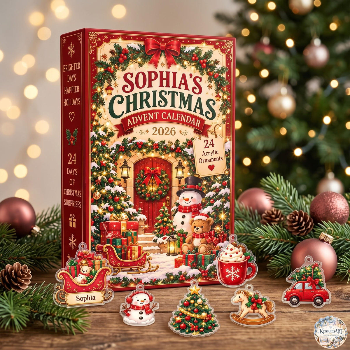 Personalized Xmas Icon Advent Calendar 2026 | 24 Day Christmas Blind Box with Custom Cover & 2D Name Charm