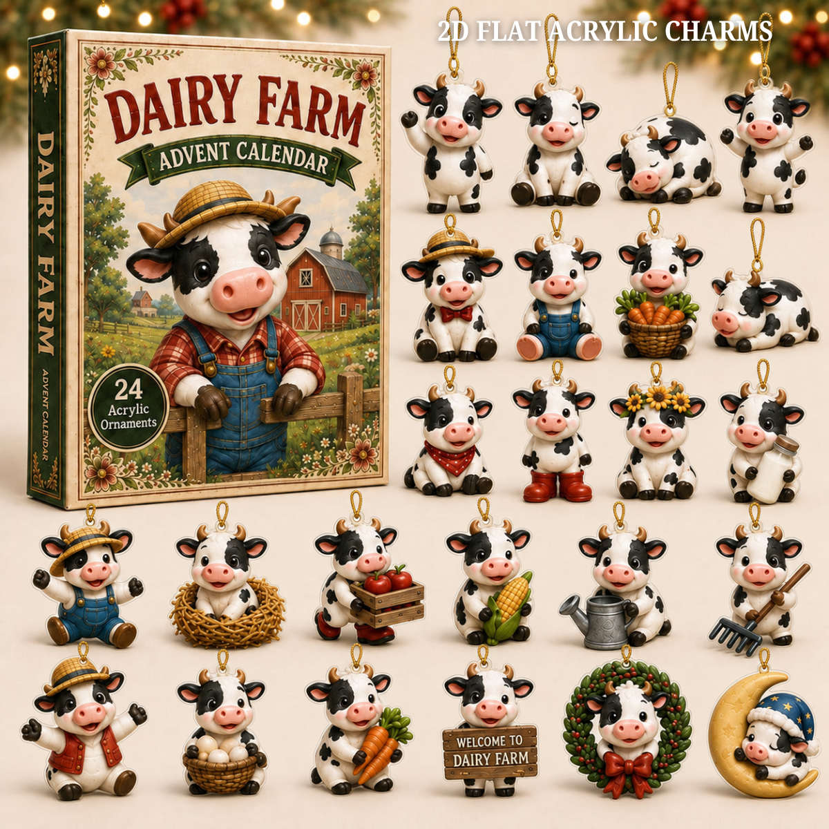 Dairy Farm Advent Calendar 2026 - 24-Day Festive Countdown, Acrylic Charms Blind Box - Gift For Farmer
