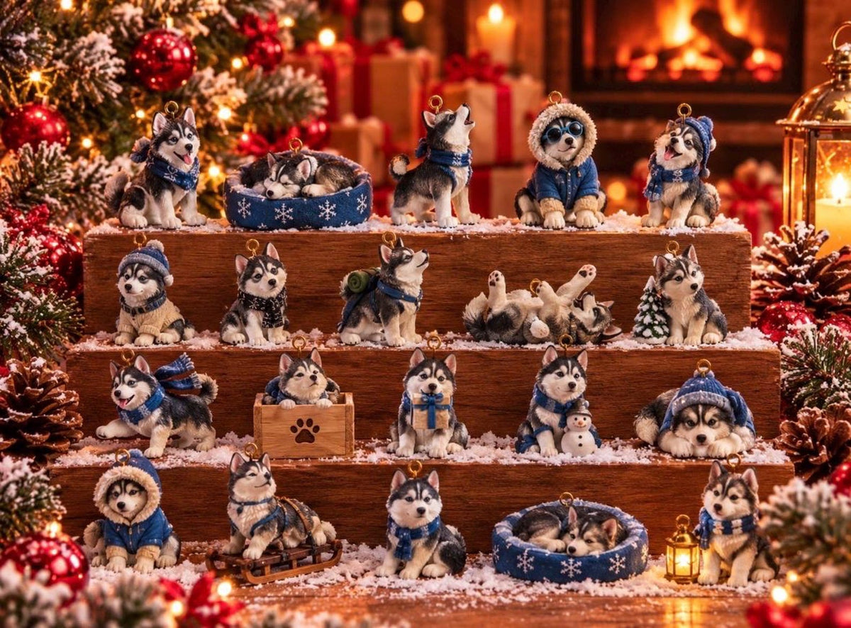 Husky Advent Calendar 2026, 24 2D Acrylic Dog Ornaments, Winter Wonderland Christmas Decor, Dog Lover Gift