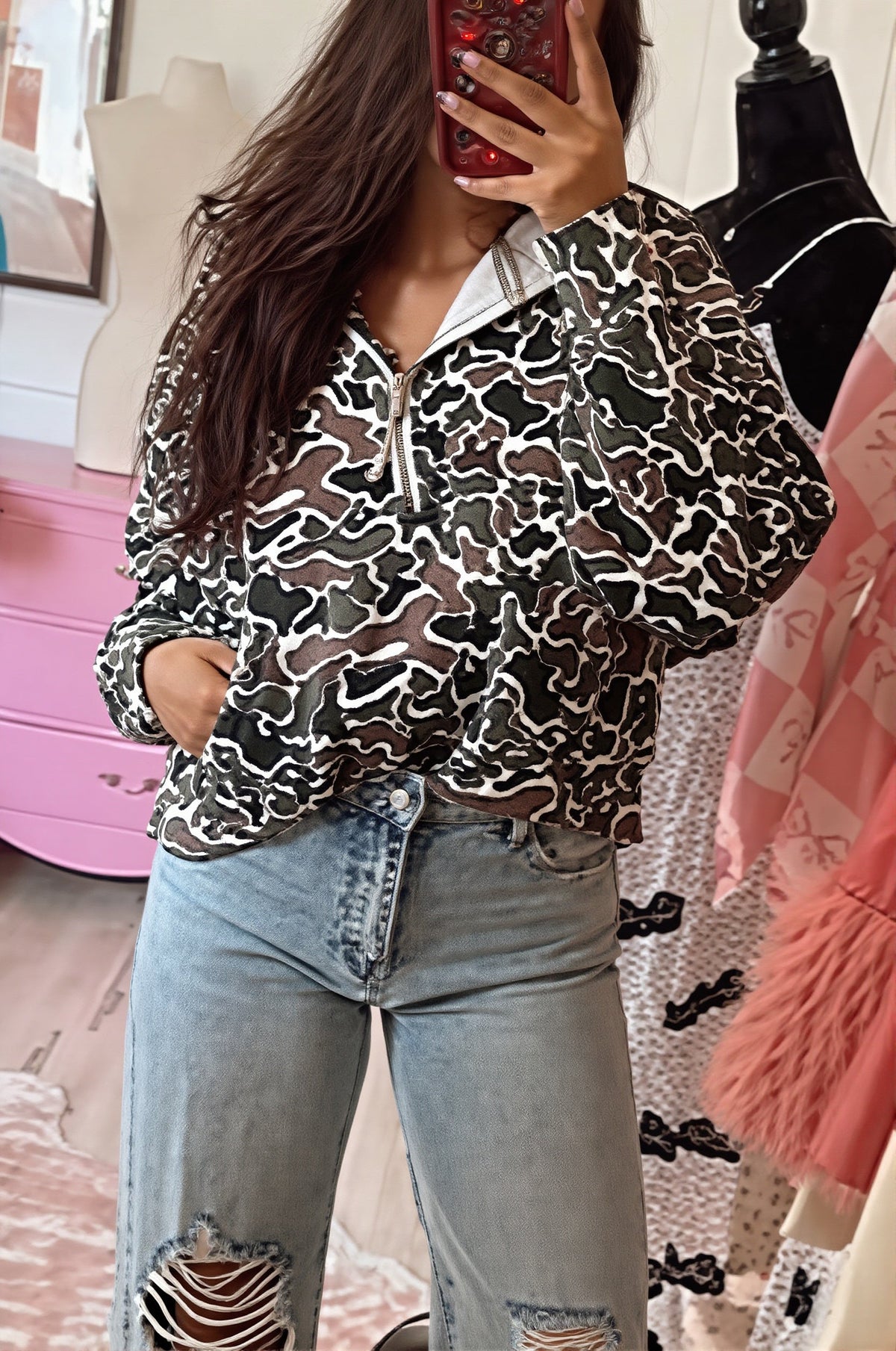 Camouflage Print Zip Hoodie