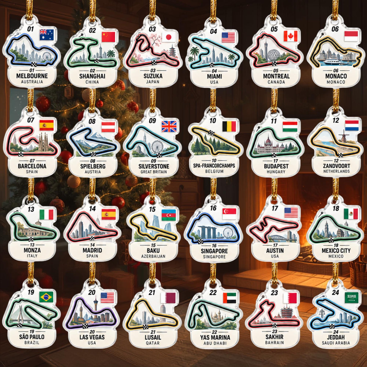 2026 Racing Circuits Advent Calendar, 24 Track Acrylic Ornaments, Motorsport Christmas Countdown, Racing Fan Gift