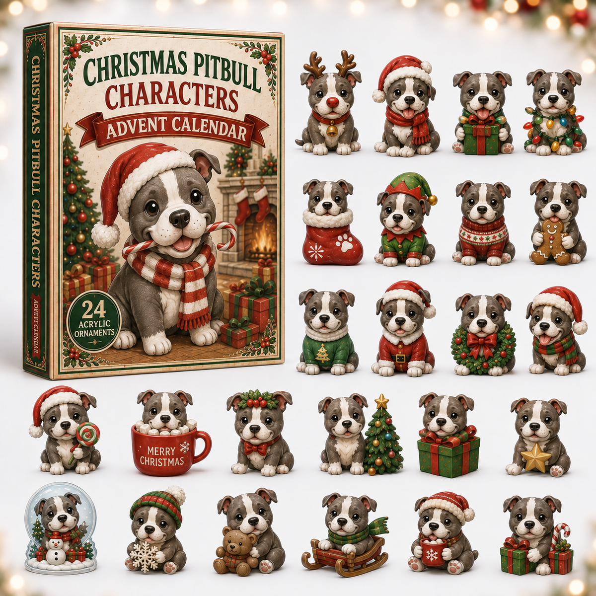 Christmas Pitbull Characters Advent Calendar 2026 - 24-Day Festive Countdown, Acrylic Charms Blind Box - Gift For Pitbull Lovers