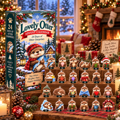 Lovely Otter Advent Calendar 24 Days of Surprises Acrylic Ornaments Christmas Countdown Box Cute Gift for Otter Lovers