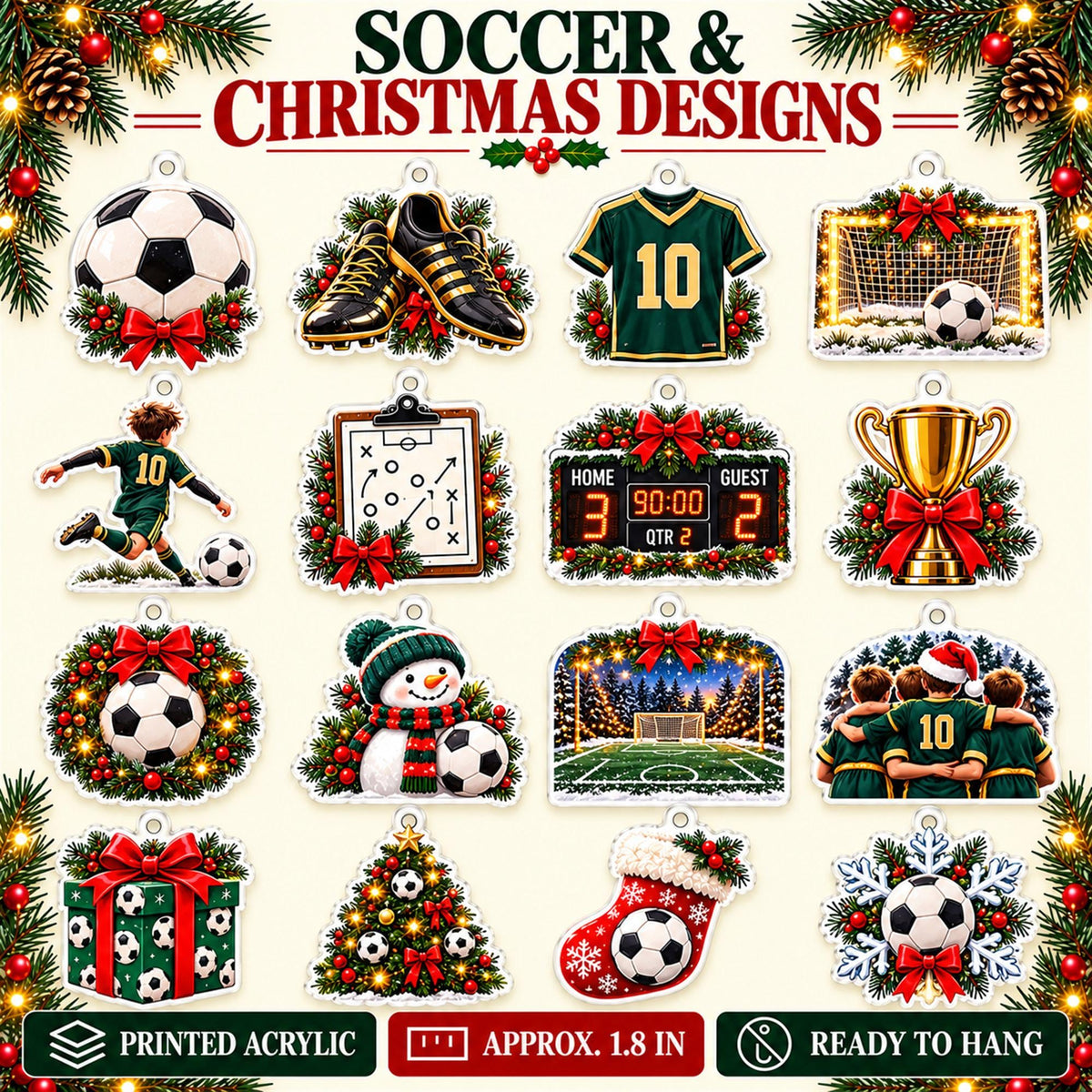Personalized Soccer Advent Calendar with 24 Custom Photo Acrylic Ornaments, Player Number Christmas Gift for Soccer Family and Coach