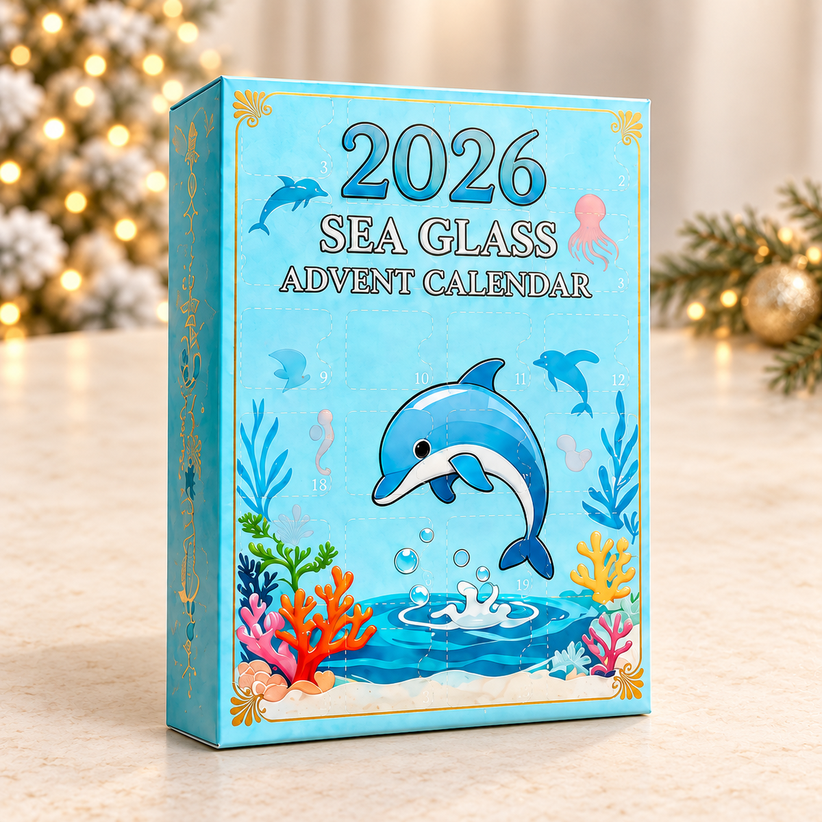 2026 Ocean Animal Advent Calendar – 24 Sea Glass Style Acrylic Christmas Ornaments, Coastal Holiday Countdown Gift for Ocean Lovers