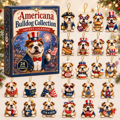 Americana Bulldog Collection Advent Calendar 2026 - 24-Day Festive Countdown, Acrylic Charms Blind Box - Gift For Bulldog Lovers