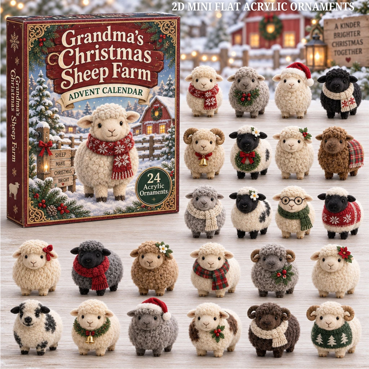 Grandmas Christmas Sheep Farm Advent Calendar 2026 - 24-Day Festive Countdown, Acrylic Charms Blind Box - Gift For Grandchildren, Kid