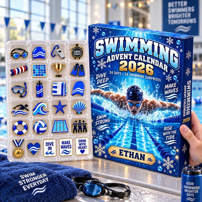 Personalized Swimming Advent Calendar: Custom Name 24 Day Swimmer Blind Box