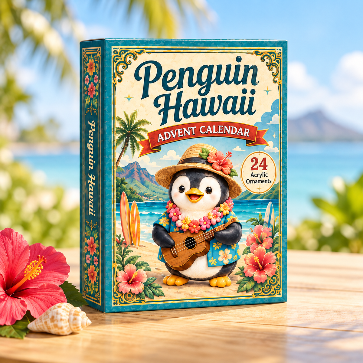 Penguin Hawaii Ocean Advent Calendar 2026 - 24-Day Festive Countdown, Acrylic Charms Blind Box - Gift For Ocean Lovers