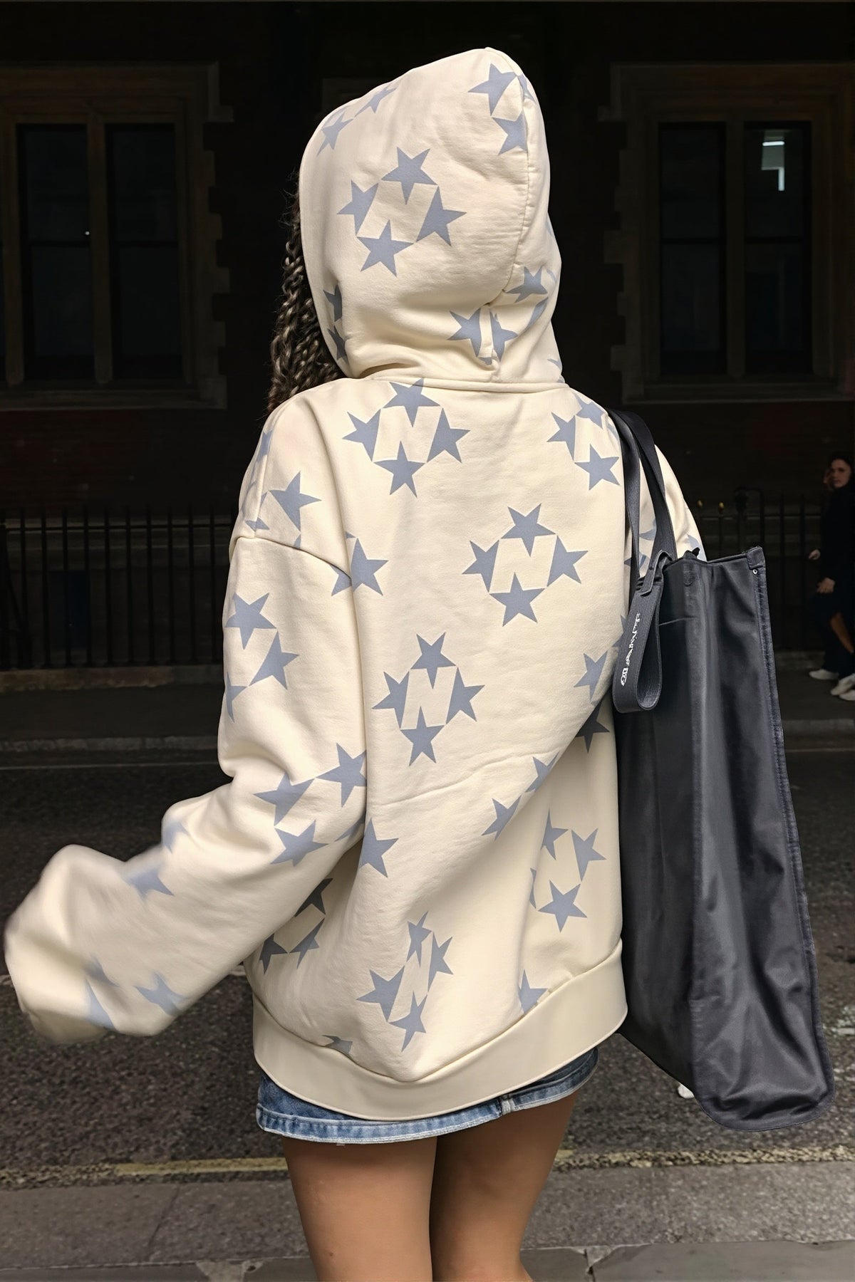 Star Print Oversize Pocket Zip Hoodie