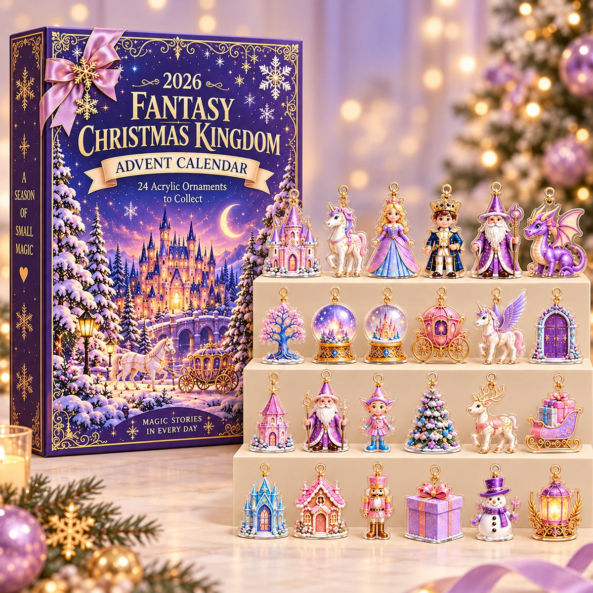 Fantasy Christmas Kingdom Advent Calendar 2026 24 Days of Magic Acrylic Ornaments Holiday Countdown Box Fairytale Gift for Kids