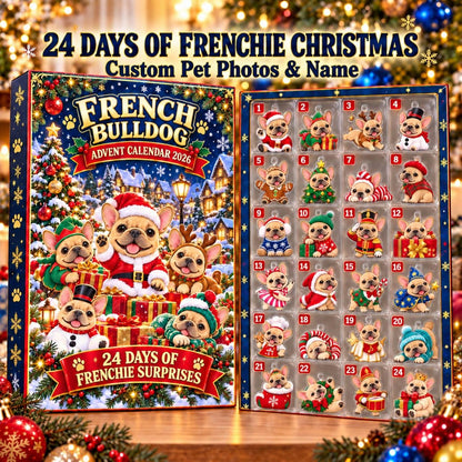 Personalized Frenchie Christmas 2D Acrylic Advent Calendar, French Bulldog 24 Days Acrylic Ornament Countdown, Dog Christmas Gift, 24 Days Of Suprise