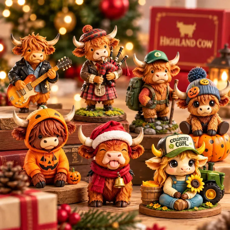 Highland Cow Advent Calendar 2026 24 Days Christmas Countdown 3D Collectible Ornament Farmhouse Holiday Decor Gift for Cow Lovers