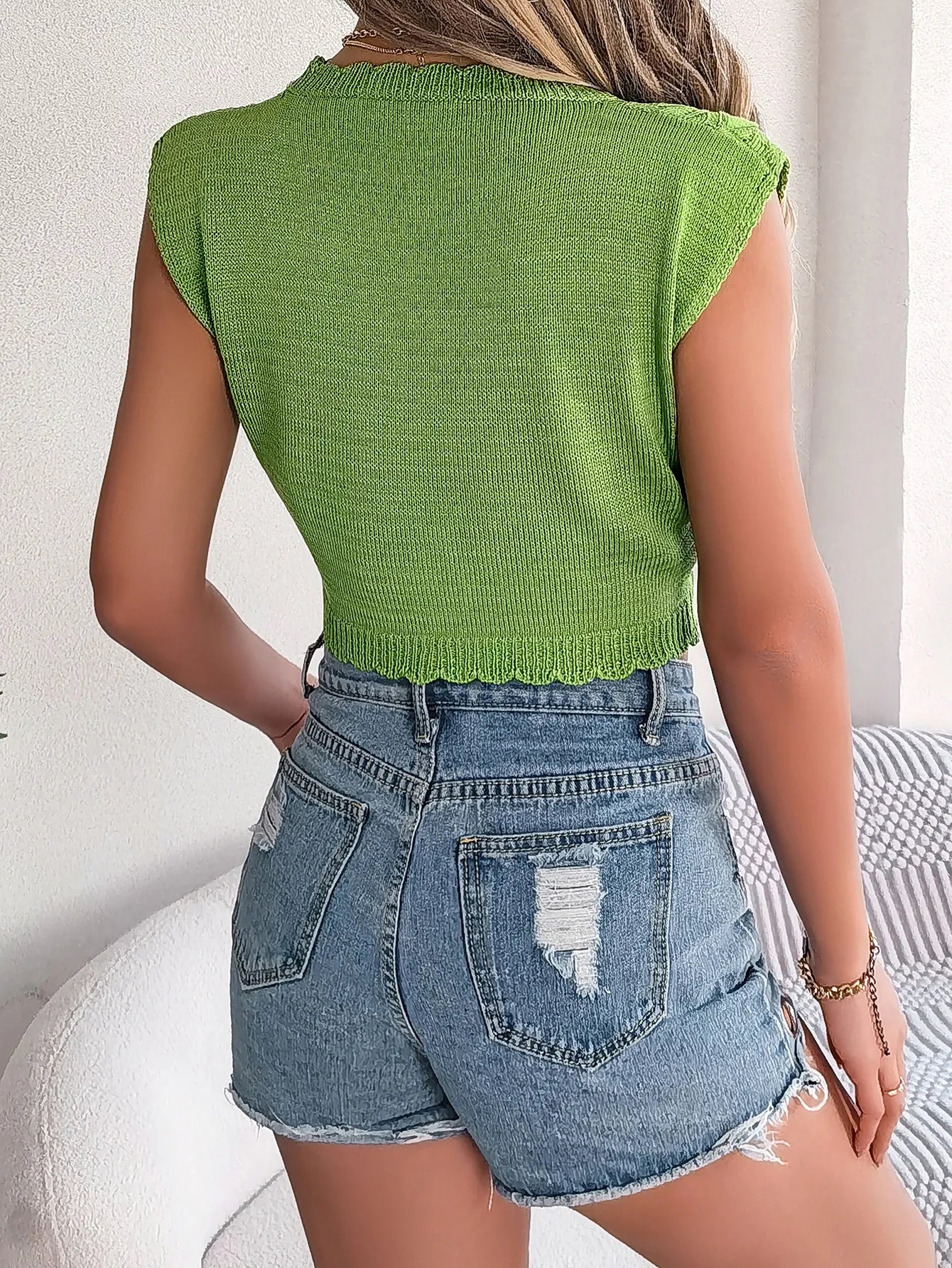 Leaf Hollow Out Cropped Knit Vacation Tank Top