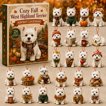Cozy Fall West Highland Terrier Advent Calendar 2026 - 24-Day Festive Countdown, Acrylic Charms Blind Box - Gift For West Highland Terrier Lovers