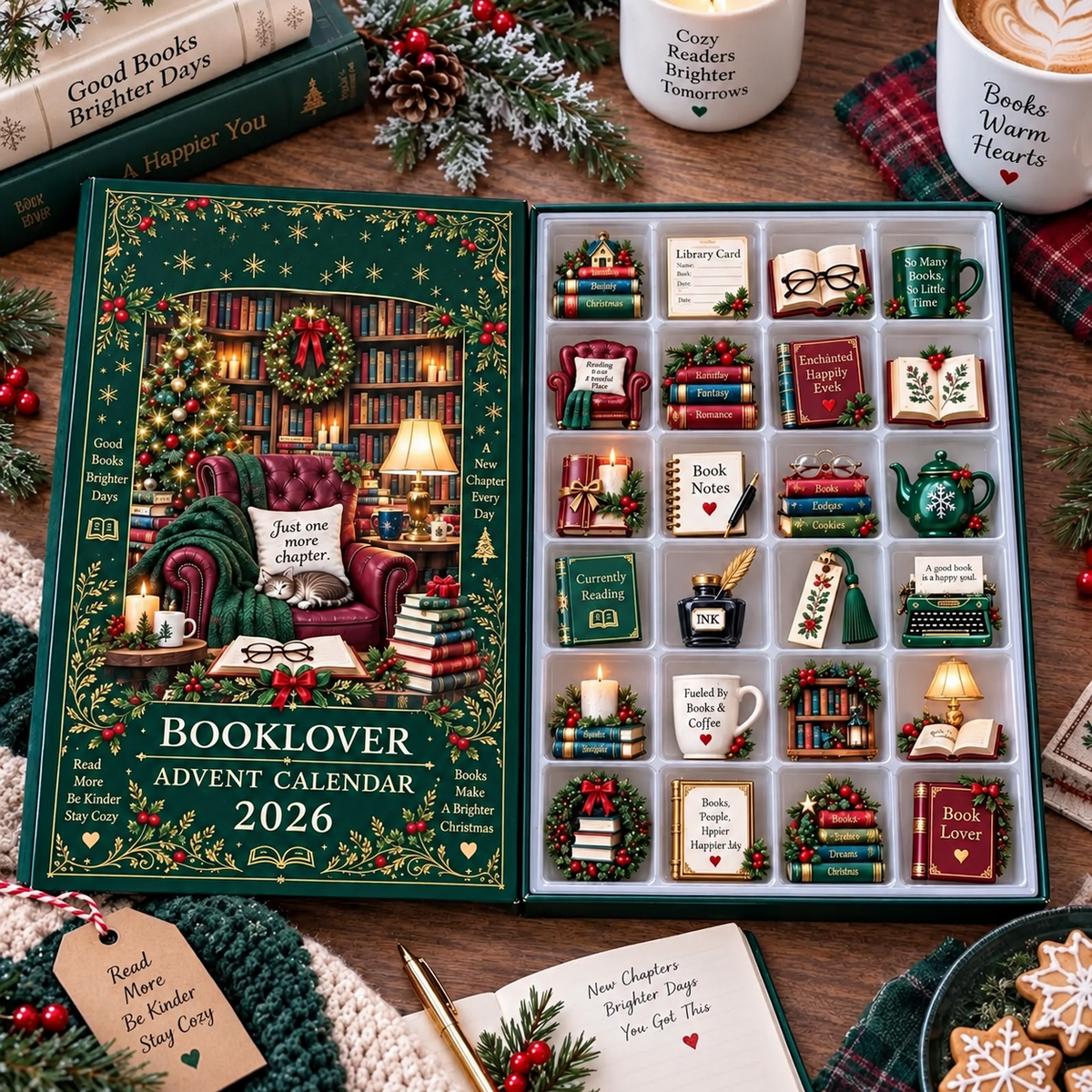 Book Lover Advent Calendar, Christmas Ornament Set, 24 Day Reading Countdown