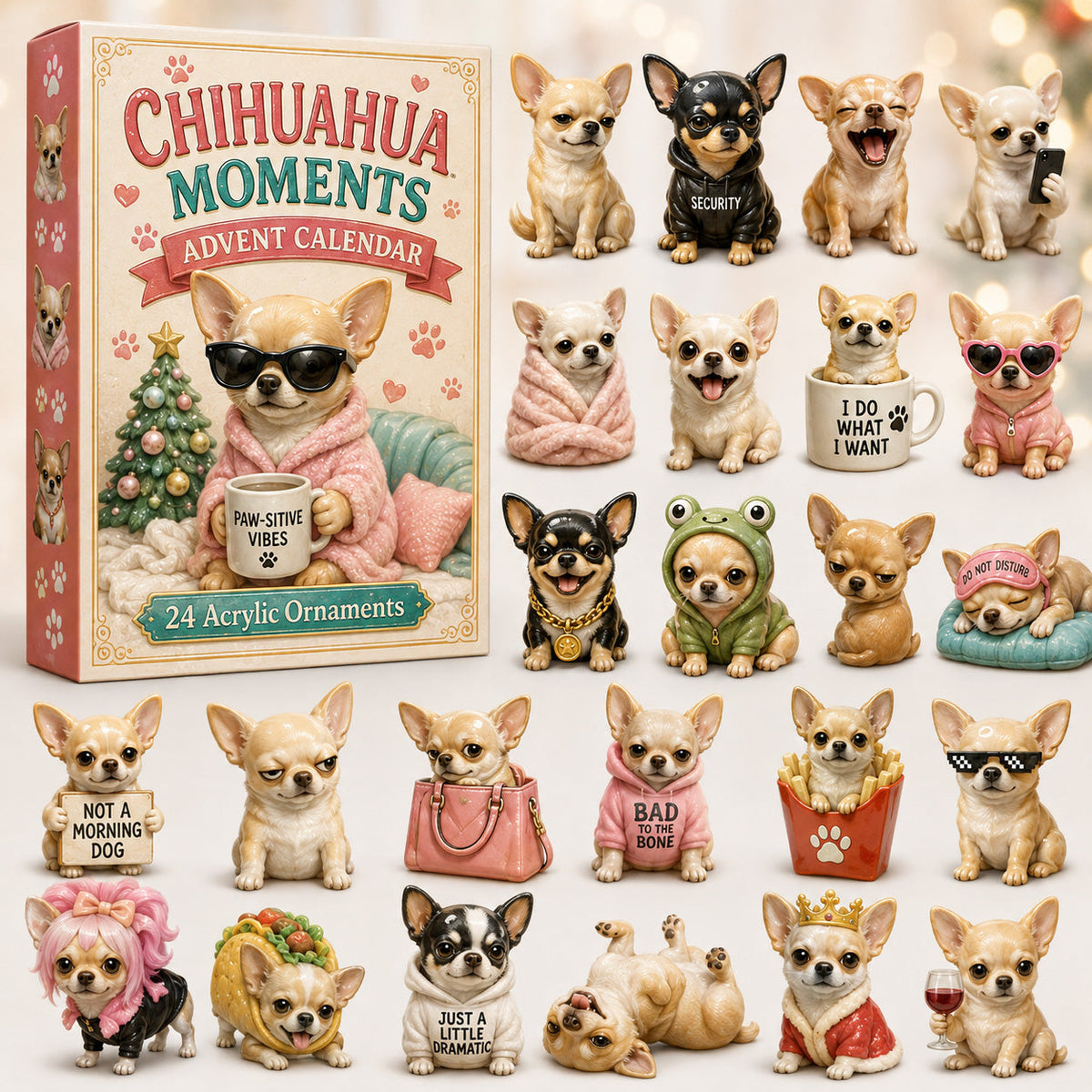 Chihuahua Meme Advent Calendar 2026 - 24-Day Festive Countdown, Acrylic Charms Blind Box - Gift For Chihuahua Lovers