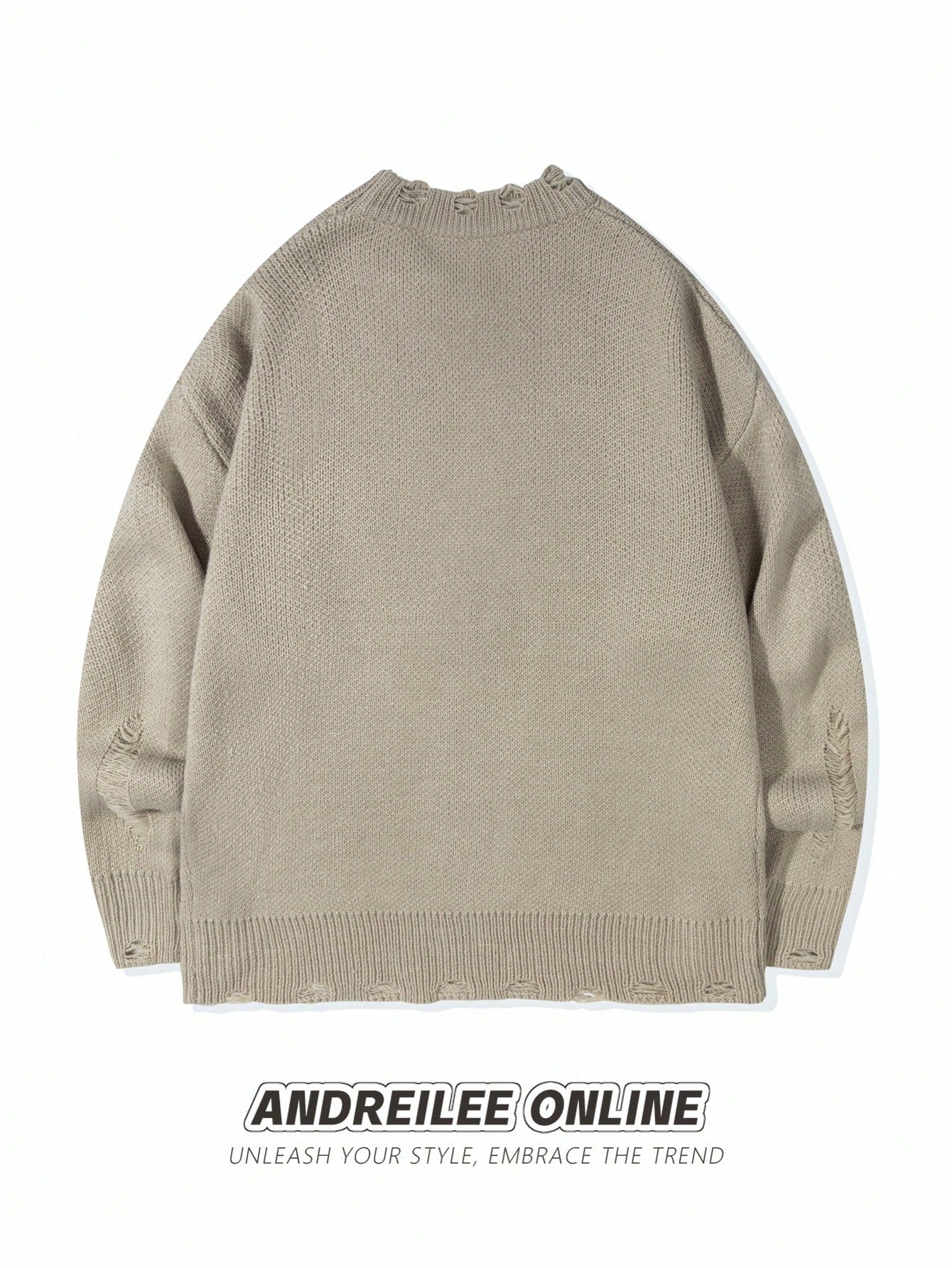 Men's Street Style French Oil Painting Print Distressed Long Sleeve Sweater