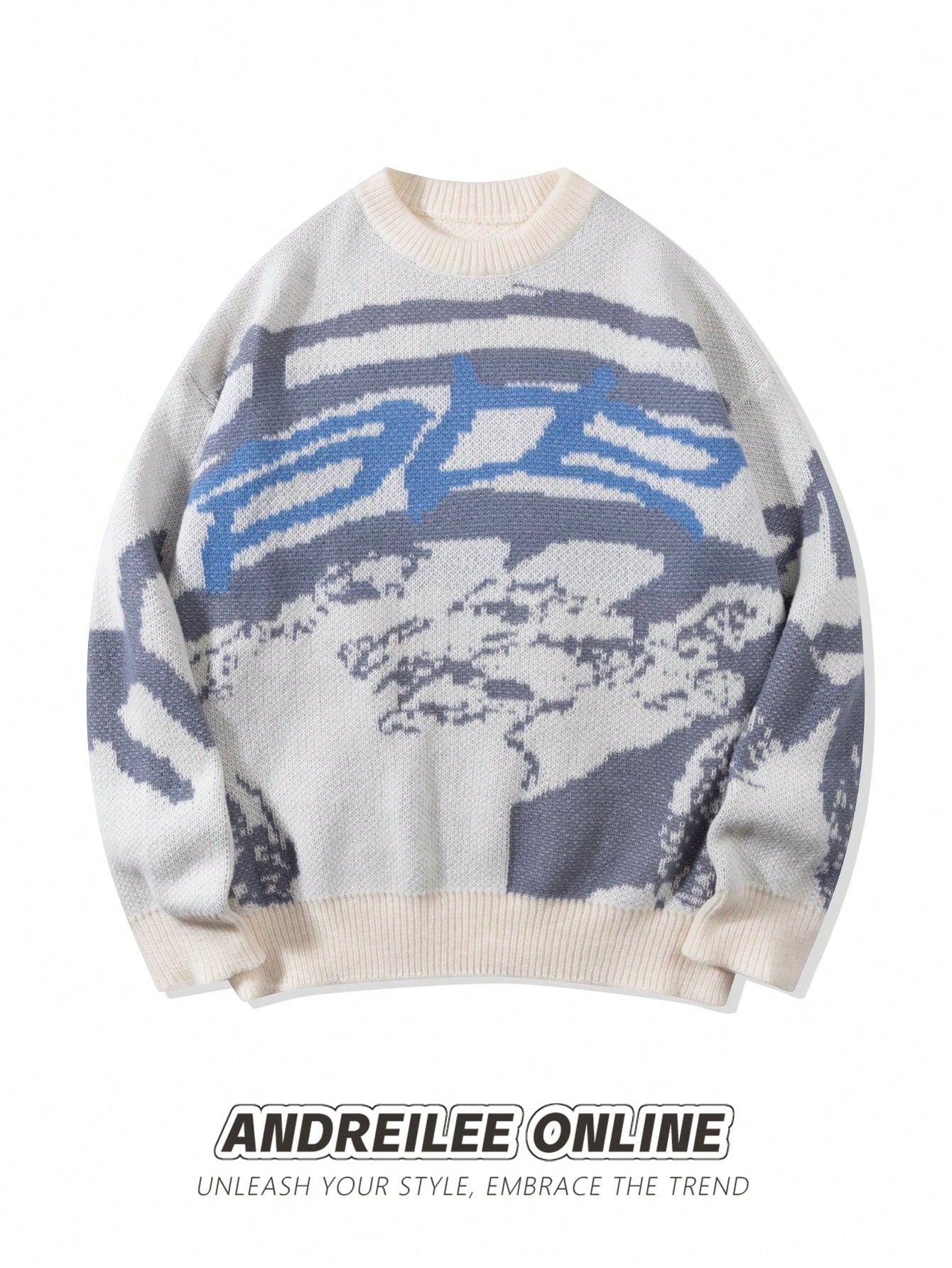 New Men's Spring Autumn Winter Asymmetric Pattern Color Block Long Sleeve Sweater