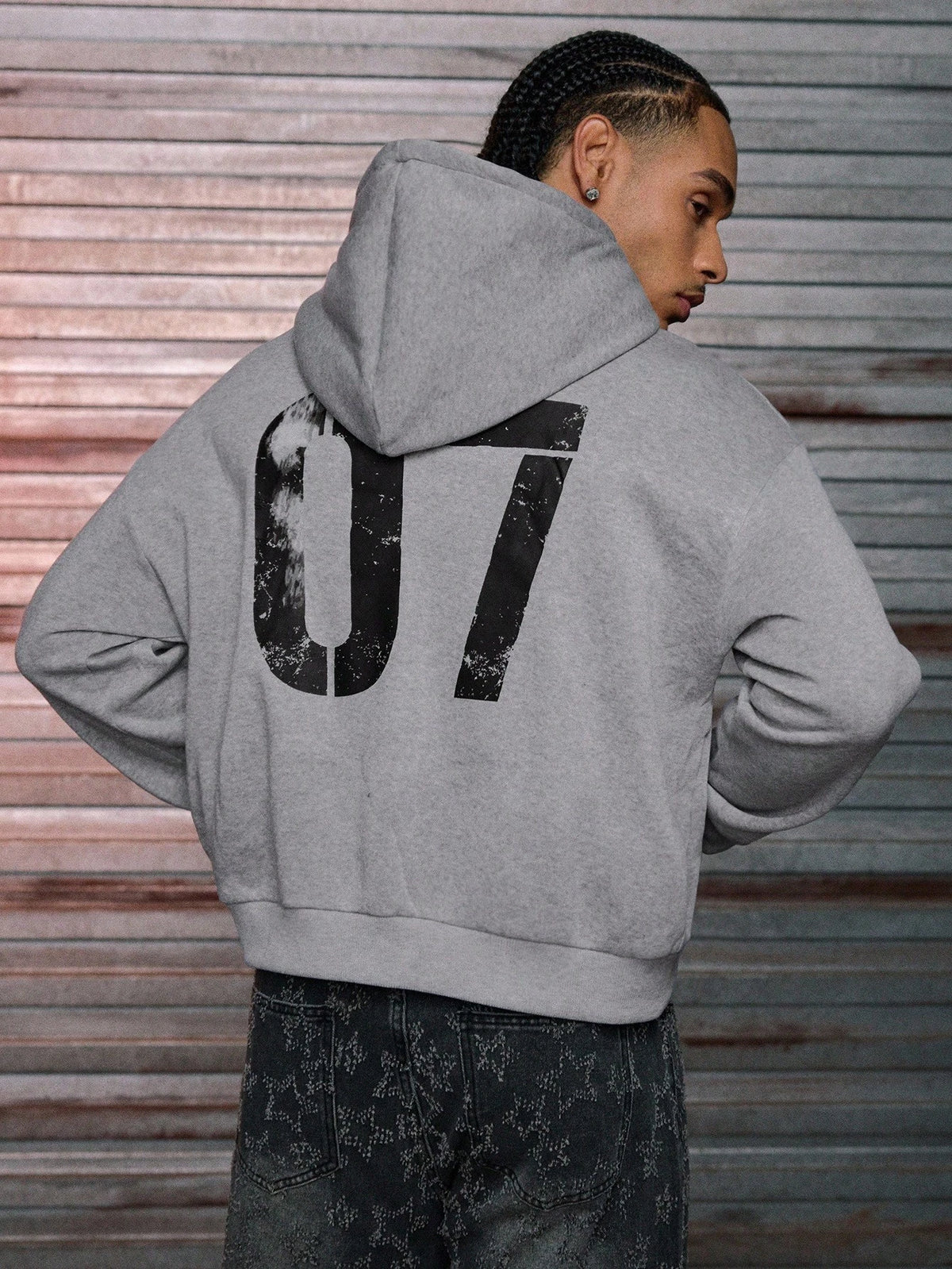 AXEPEAK Grey Gothic Cross Print Polyester Hoodie