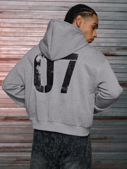 AXEPEAK Grey Gothic Cross Print Polyester Hoodie